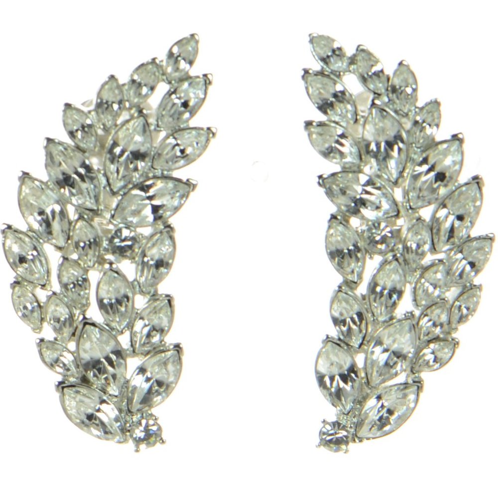 Kenneth Jay Lane KJL Crystal Leaf Clip Earrings